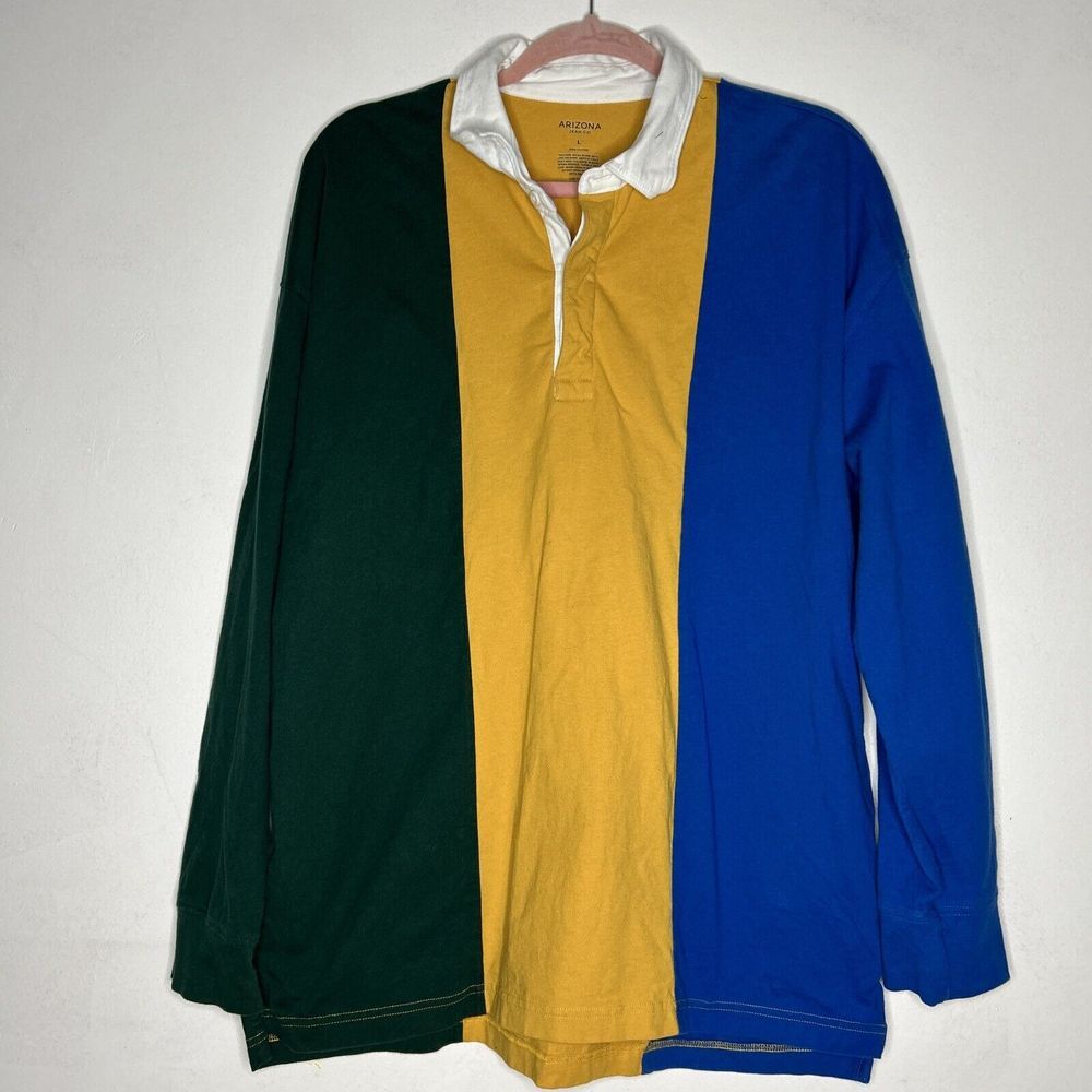 Color Block Shirt Long Sleeve Polo Mens‎ Large Multicolor Arizona Co N1
